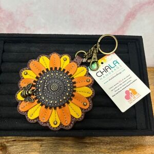 Chala Vegan Leather Key Chain Coin Pouch NWT Sunflower Bee